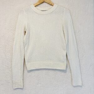 Vince Cotton Blend Chenille Sweater Womens Small Cream Crewneck Boucle Pullover